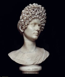 フラビウスの時代のローマ人女性の胸像、AD 90（大理石）
